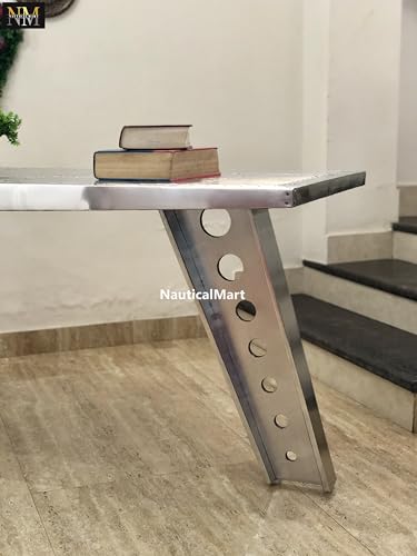 NauticalMart Airfoil Desk Aluminum | Aviator Wing Desk Industrial Airplane Desk Furniture Silver Aviation Home Office Furniture (64 Inches)