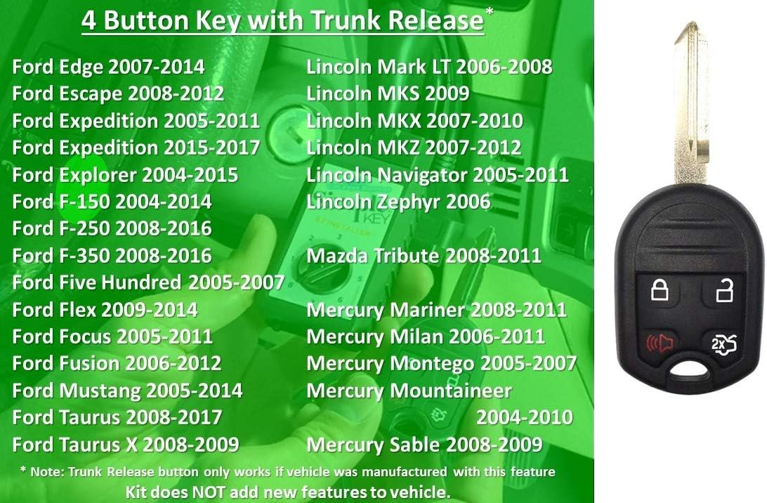 Simple Key Programmer Bundle with Key(s) & Cable - Designed for Ford, Lincoln, Mercury, Mazda Vehicles: Program Key Yourself (2 Keys, 4 Button Key: Trunk Release, Lock, Unlock, Panic)