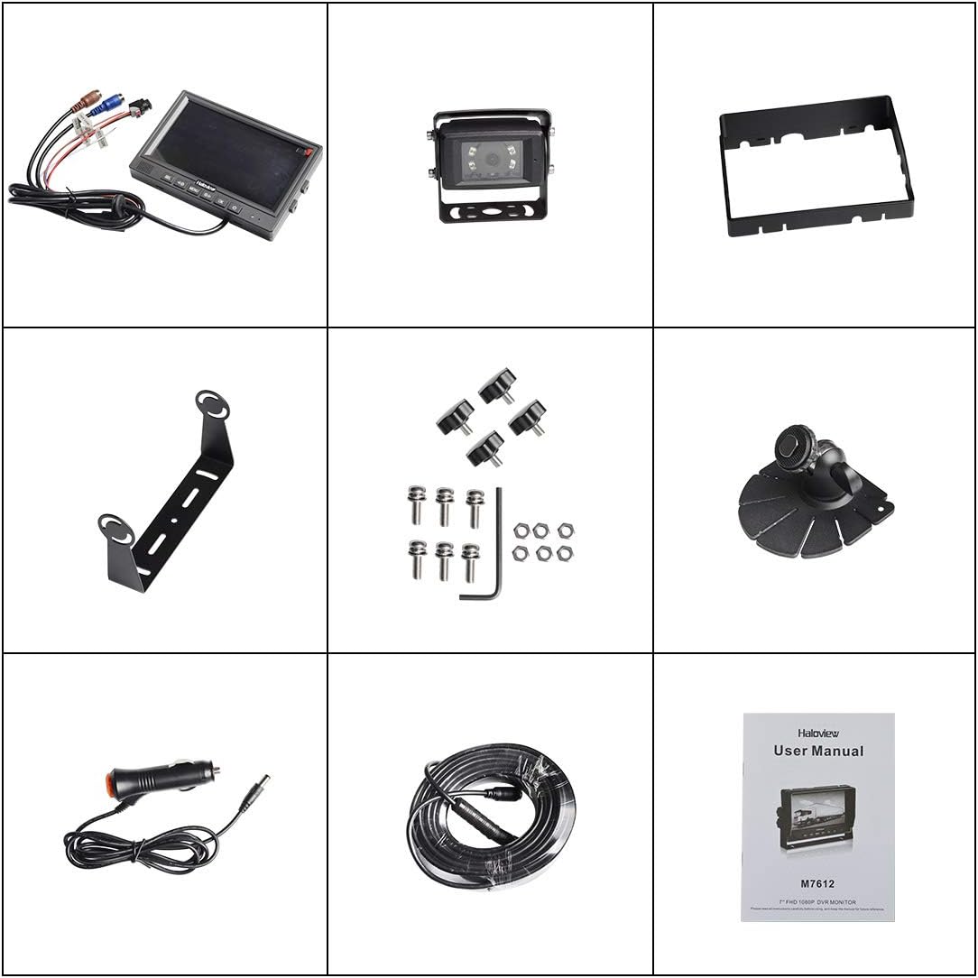 Haloview MC7612 Wired Backup Camera Build in DVR 1080P High Definition 7 Digital Monitor System for Truck/Trailer/Bus/RV/Pickups/Camper/Van/Farm Mach