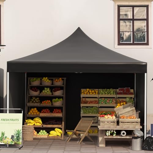 Commercial Canopy Tent 10*10ft,Instant Gazebo Tent, Outdoor Portable Shelter With 3 Sidewalls, Windows, Wheeled Bag,Stakes and Ropes,Pop Up Canopy Tent for Outdoor/Parties and Events-black