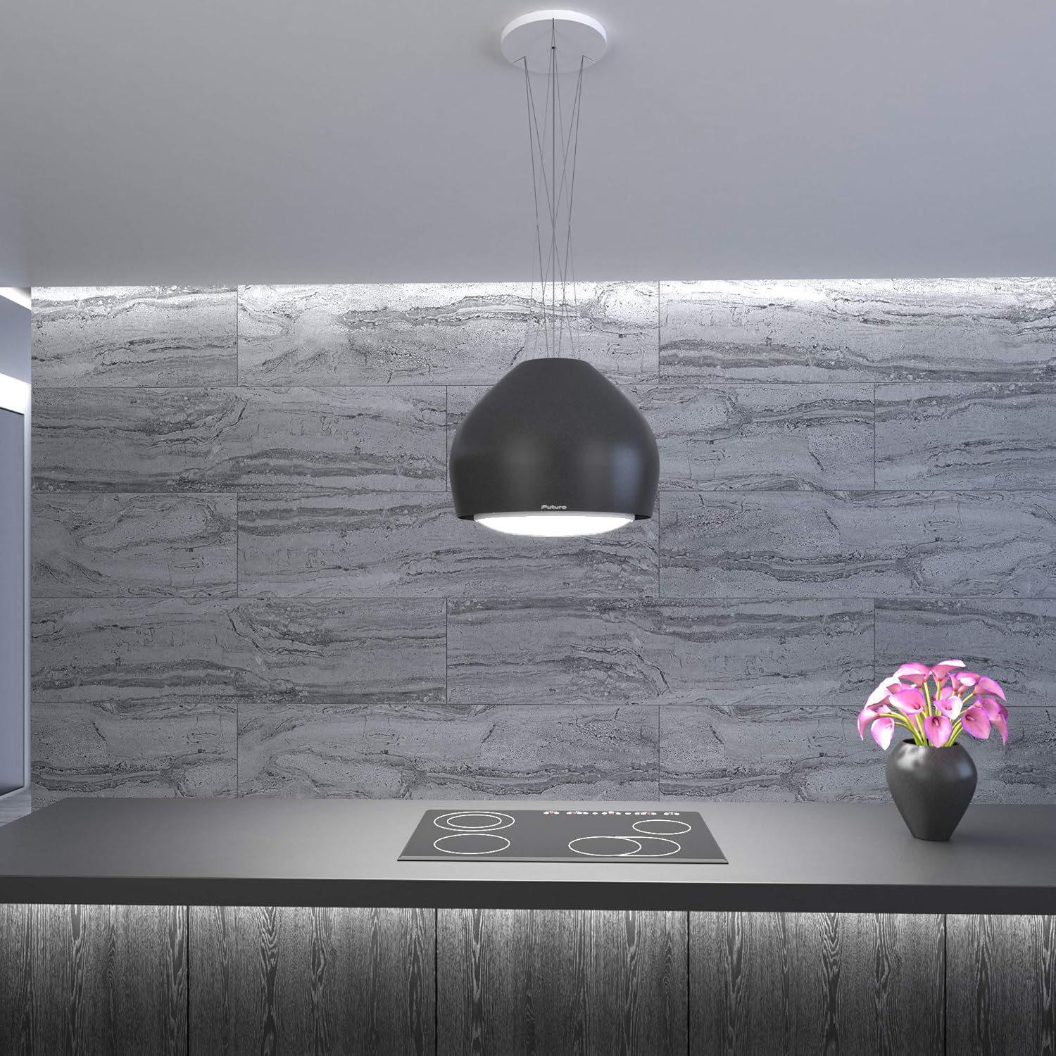 Futuro Futuro Island Mount DUCTLESS ONLY Range Hood 21" 940-CFM | Dome Black | Black Steel Vent Hood | Modern Italian Exhaust Hood | LED, Ultra-Quiet with Blower