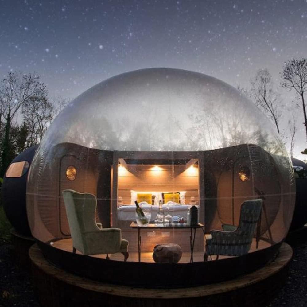 Inflatable Bubble Tent Camping Tent Transparent, Bubble Tent Dome House Camping Tent 10ft with Air Blower for DIY Outdoor Backyard Camping (10ft Transparent Tent + 6.6ft White Tunnel)