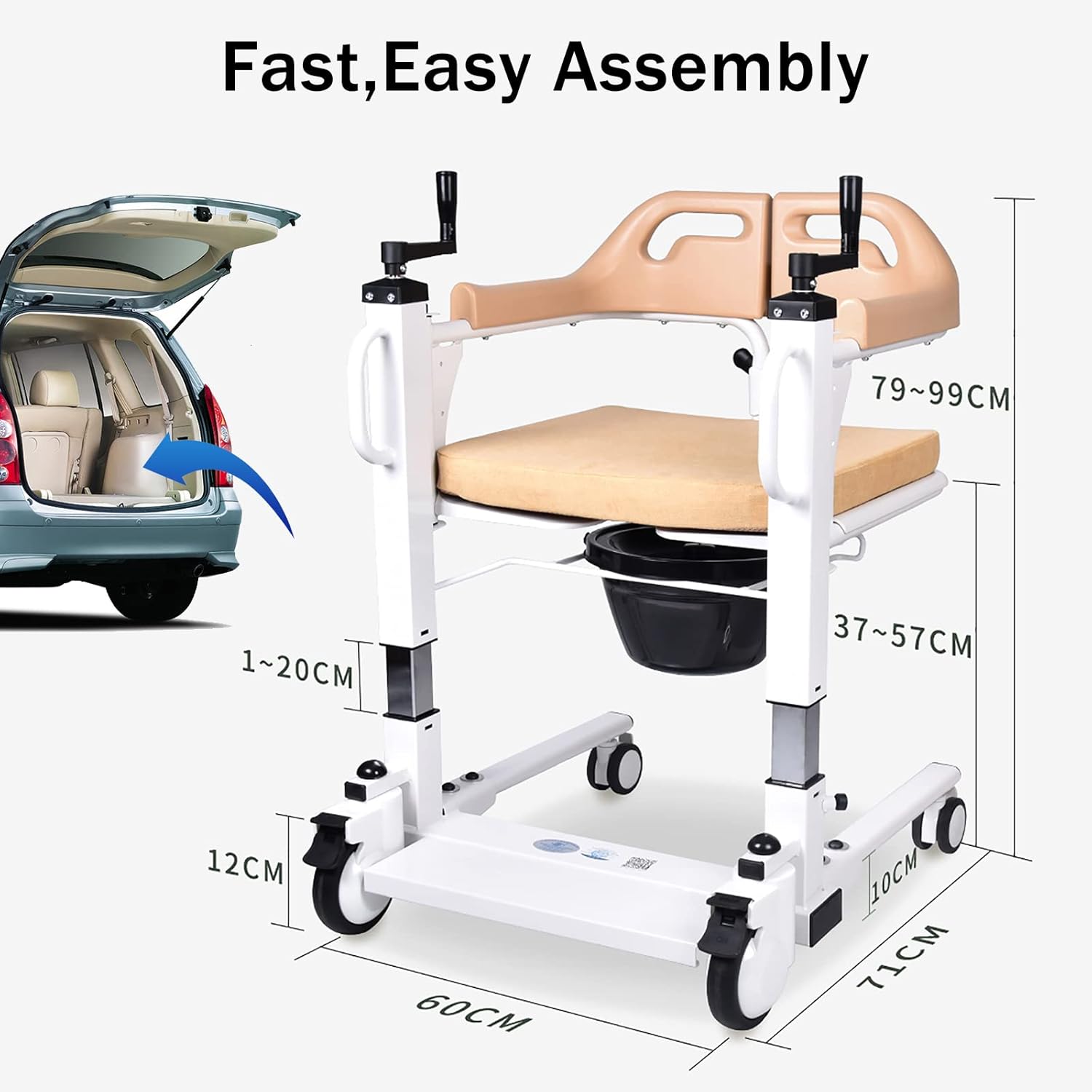 PAYRFV Patient Lift Wheelchair for Home Transport Chair with 180 Split Seat, Patient Transfer Chair Wheelchair Lift Aid, Bedside Commode with Bedpan Bathroom Wheelchair for Handicap Elderly Seniors