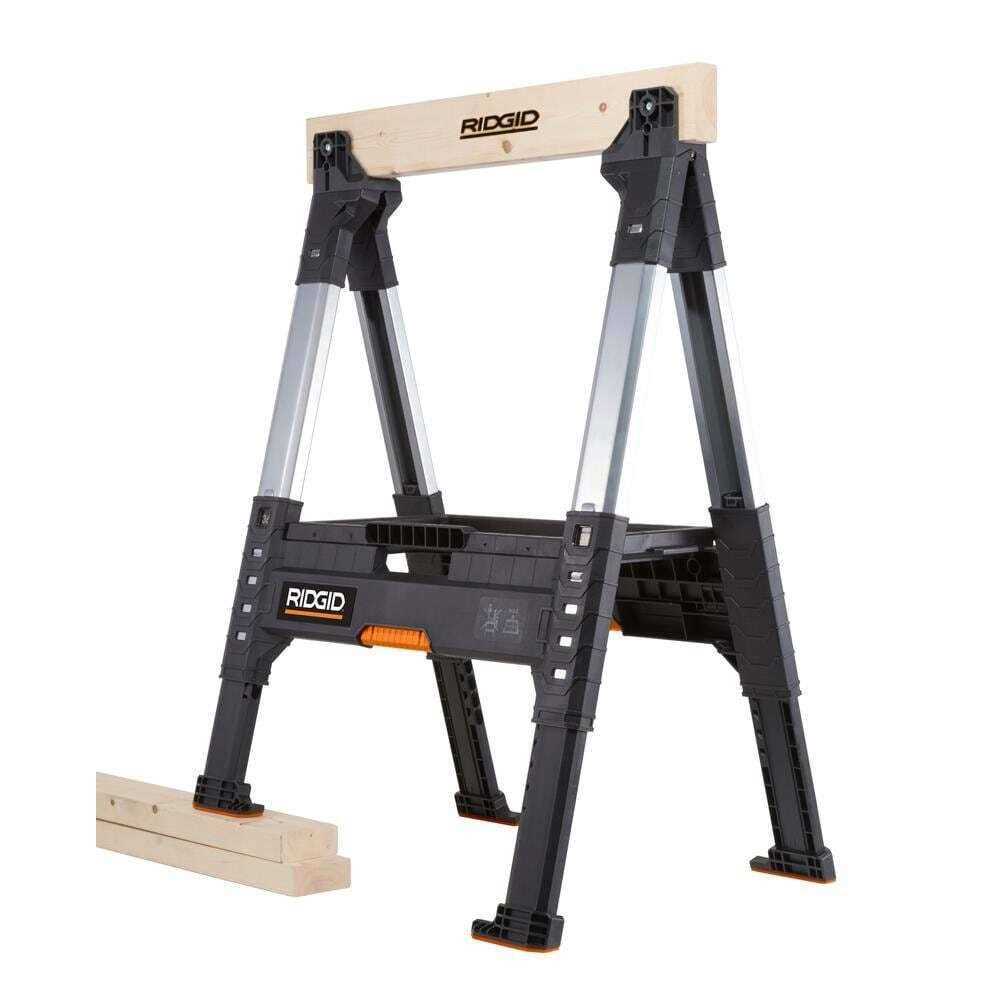 RIDGID 230710 32 in. Polypropylene Folding Sawhorse with Adjustable Metal Legs