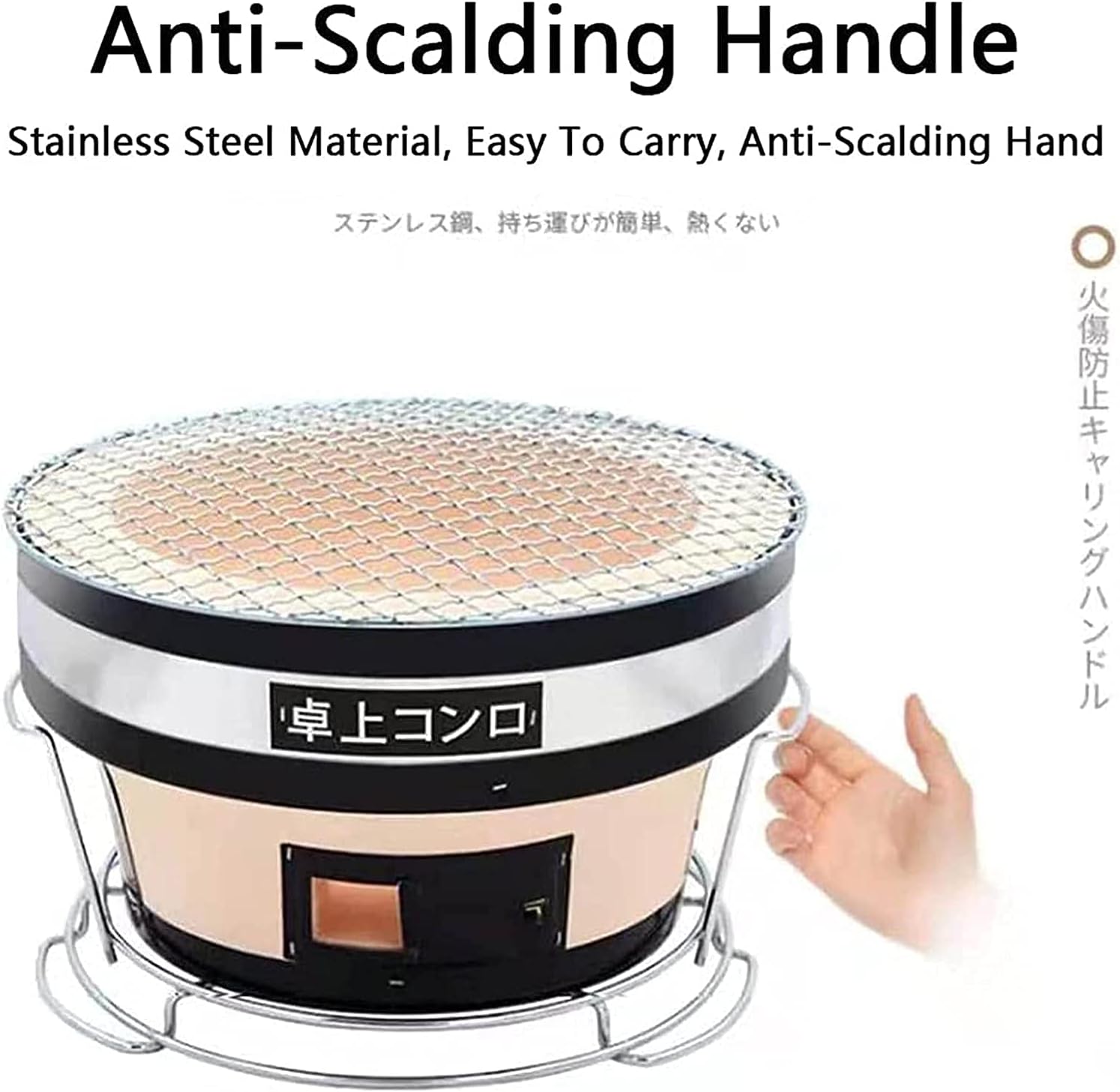 Japanese Ceramic Clay BBQ Hibachi Grill, Round Table Top Charcoal Barbecue Portable Yakitori Charcoal Stove with Tongs for Indoor Outdoor