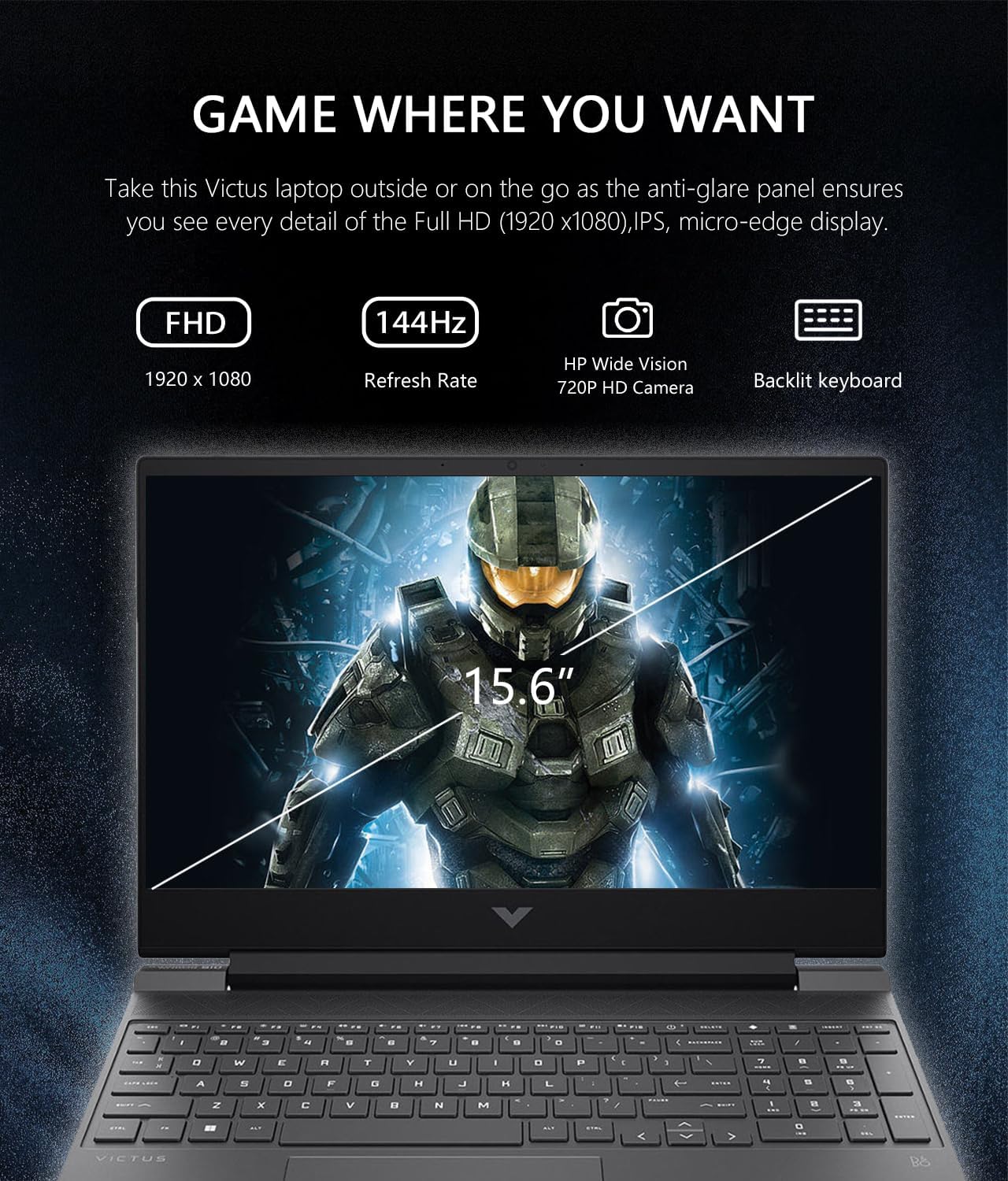 HP Victus 15.6" Full HD 144Hz Gaming Laptop, AMD Ryzen 5 7535HS, 16GB Memory, NVIDIA GeForce RTX 2050, 512GB SSD, Bluetooth, Wi-Fi, Backlit Keyboard, Windows 11, Mica Silver, W/GaLiMu