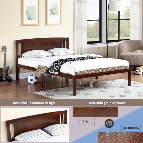 Solid Pine Wood Platform Bed Frame with Headboard | Traditional Design with Modern Finish | Noise-Free Construction | Under-Bed Storage | Easy Assembly | Elegant Bedroom Furniture (Grey,Twin,C)