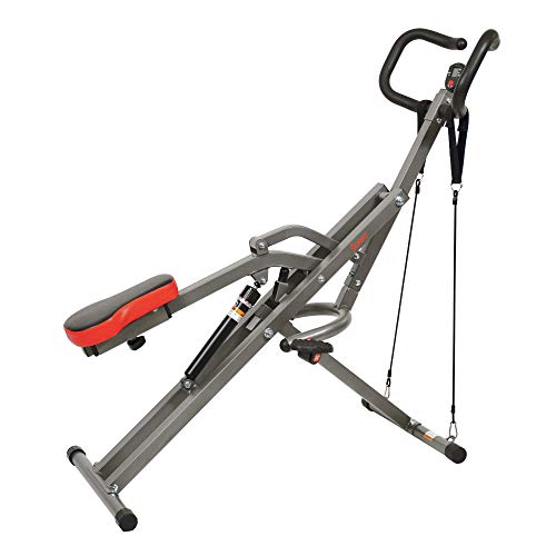 Sunny Health & Fitness Row-N-Ride PRO, Full Body Combo Squat Machine w/Optional Resistance Band, Easy Setup Ab Workout Exercise Equipment for Home, Whole Body Cardio, Optional SunnyFit App Connection