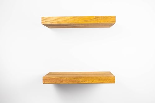 Letto Solid Wood Floating Shelves, Set of 2, 10" D x 24" W x 1.57" H - Pine Wood and Environmentally Friendly Wood Floating Shelves, Water Resistant, Thick Wood, All-Included Set Up, Honey Oak Shelf
