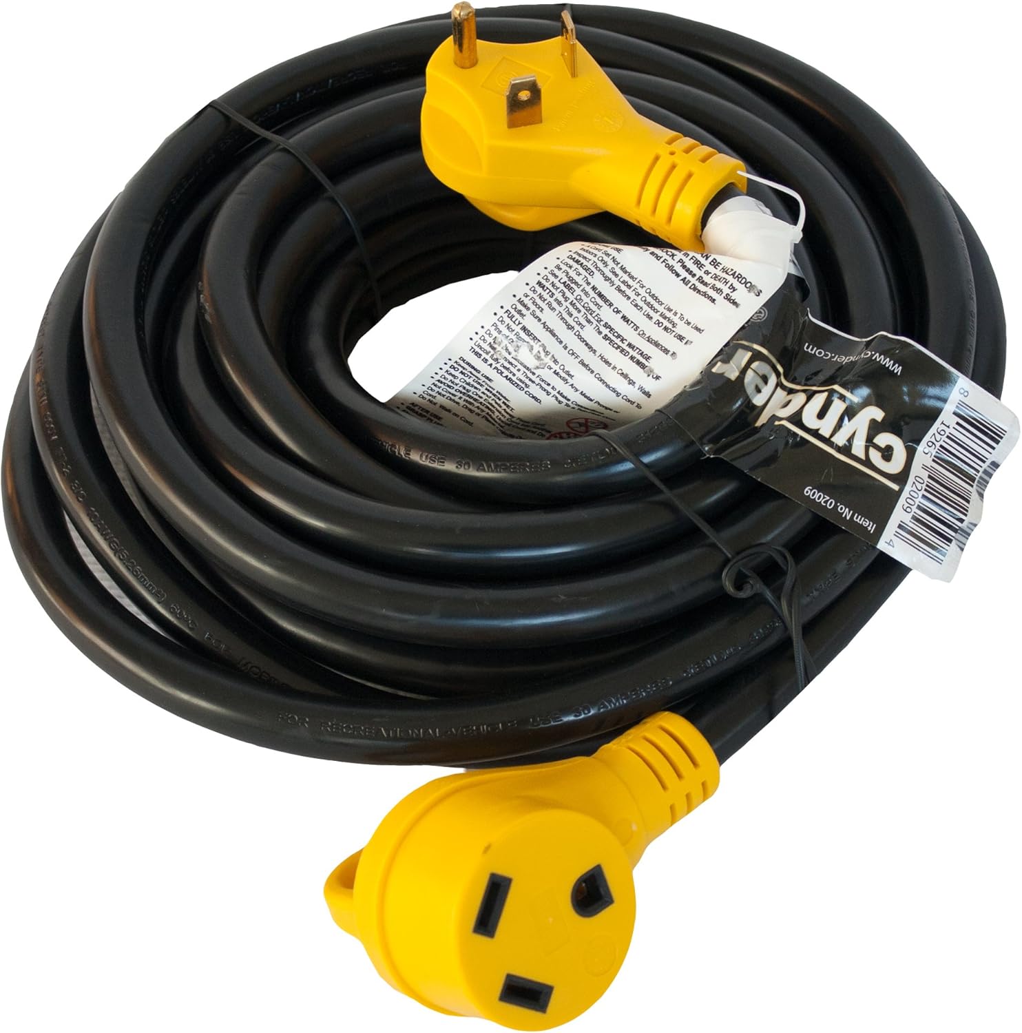30 Amp Cynder 02011 RV Electrical Power Extension Cord 50' ft with Handle (50 Feet, Black) Pack of 2