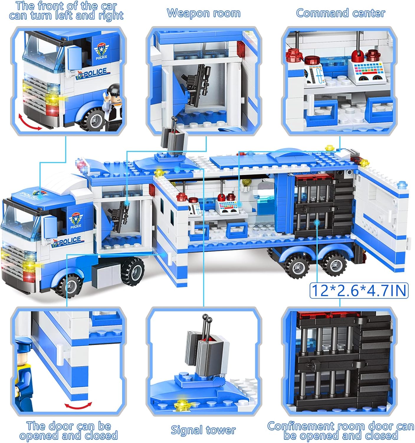 1122 Pieces City Police Station Building Kit & SWAT Mobile Command Center Truck Building Toy with Helicopter, Police Car, Patrol Boat Best Learning and Roleplay Toys Gift for Boys and Girls Age 6-12