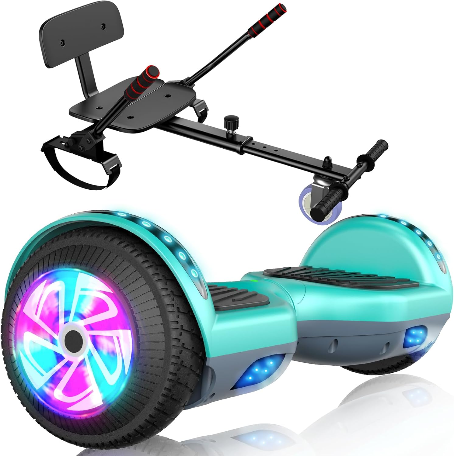 LIEAGLE Hoverboard Go Kart Combo, 6.5" Hoverboards with Seat Attachment, Self Balancing Scooter Hover Board Go Karts with Bluetooth Music LED Lights for Kids Adults Model-16