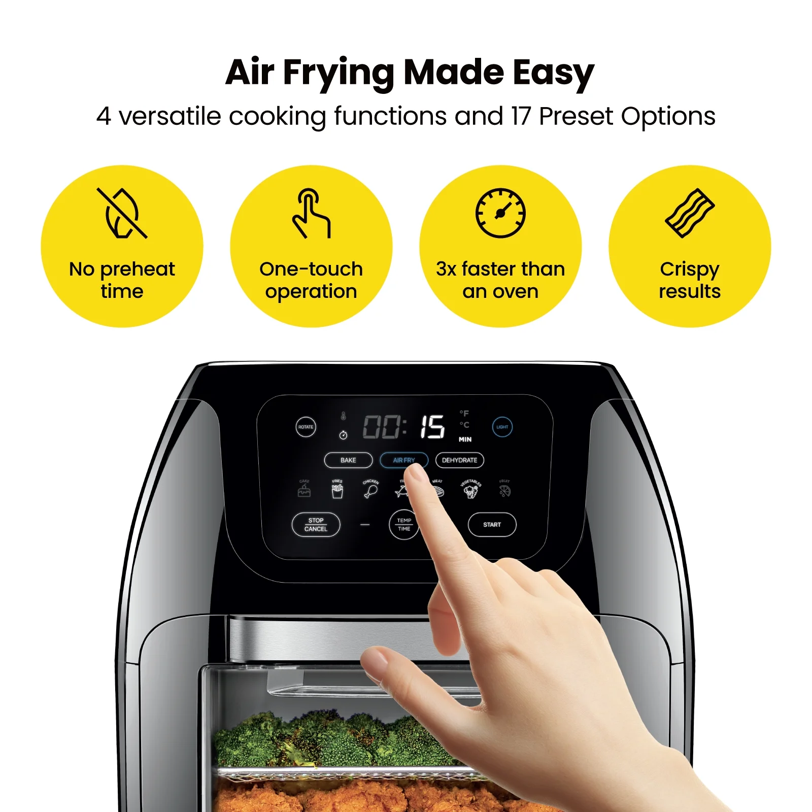 Digital Air Fryer+ Rotisserie, Dehydrator, Oven, Black, 10L
