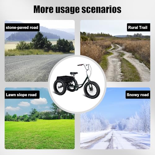 20 Inch Adult Tricycle, Snow Tires Tricycle, 7 Speed Tricycle with Double Disc Brake, Adult Tricycles Three Wheel Bike Cruiser, 3 Wheel Bike with Spacious Shopping Basket
