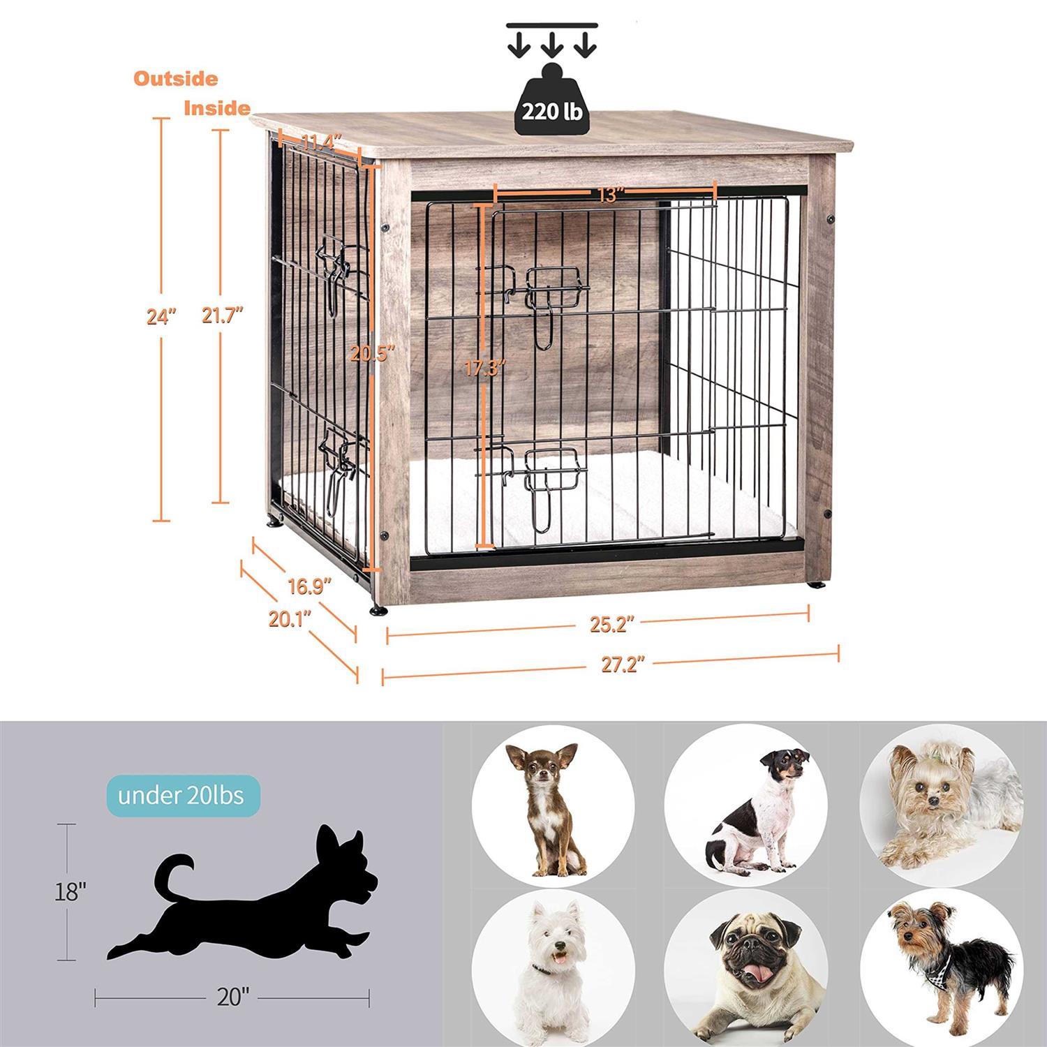 DWANTON Dog Crate Furniture with Cushion Wooden Dog Crate with Double Doors - Pet Supplies online store