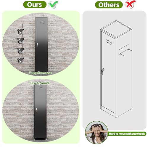 Aobabo 71" H×34" W×18" D Garage Metal Storage Cabinet with Wheels, Locking Steel Storage Cabinet with 5 Shelves and 4 Hooks, for Home Office, School, Assembly Required, Black Silver