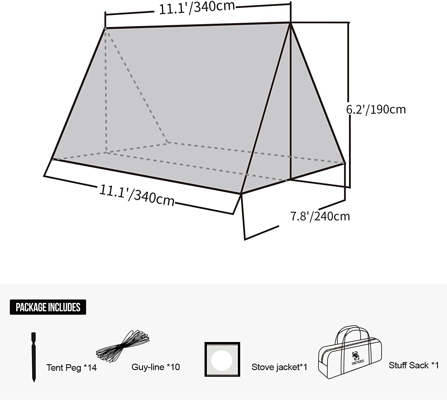 NANYUN ROCDOMUS Hammock Hot Tent with Stove Jack, Versatile Lightweight Waterproof Camping Tarp with Zippered Tent Bag, PU3000mm 4 Season Tent for Stove
