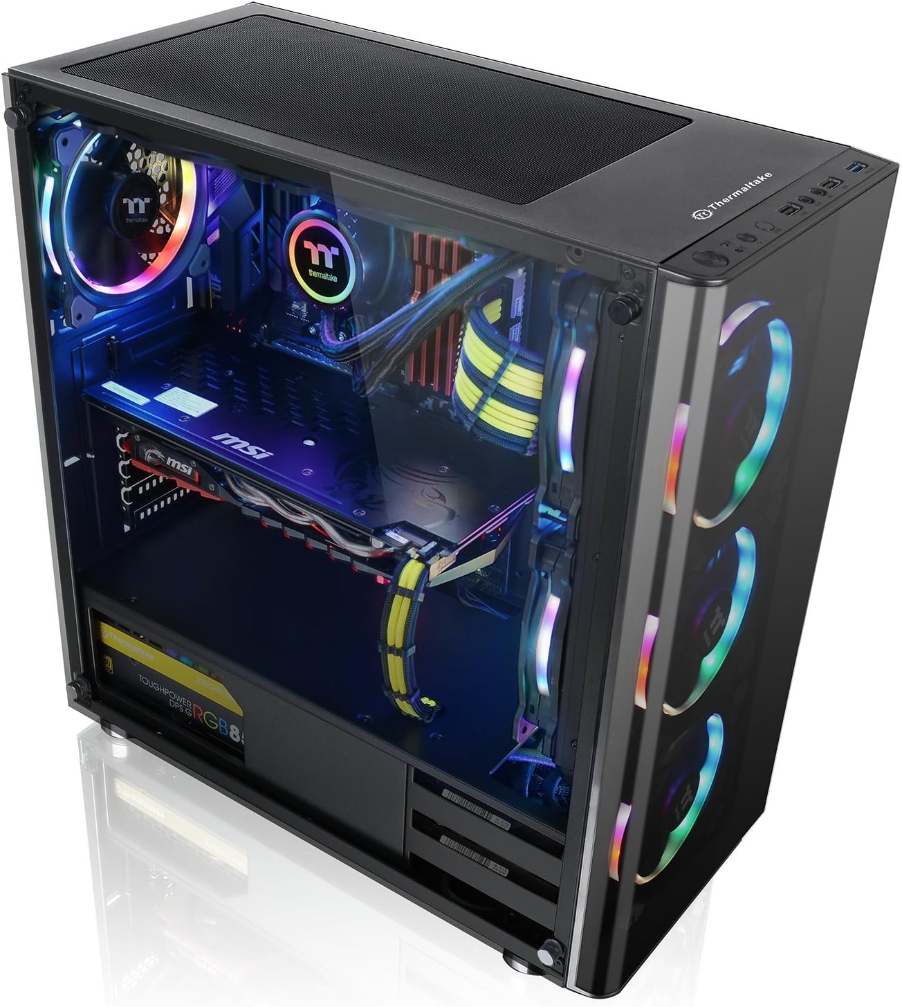 Thermaltake V200 Tempered Glass RGB Edition 12V MB Sync Capable ATX Mid-Tower Chassis with 3 120mm 12V RGB Fan + 1 Black 120mm Rear Fan Pre-Installed CA-1K8-00M1WN-01