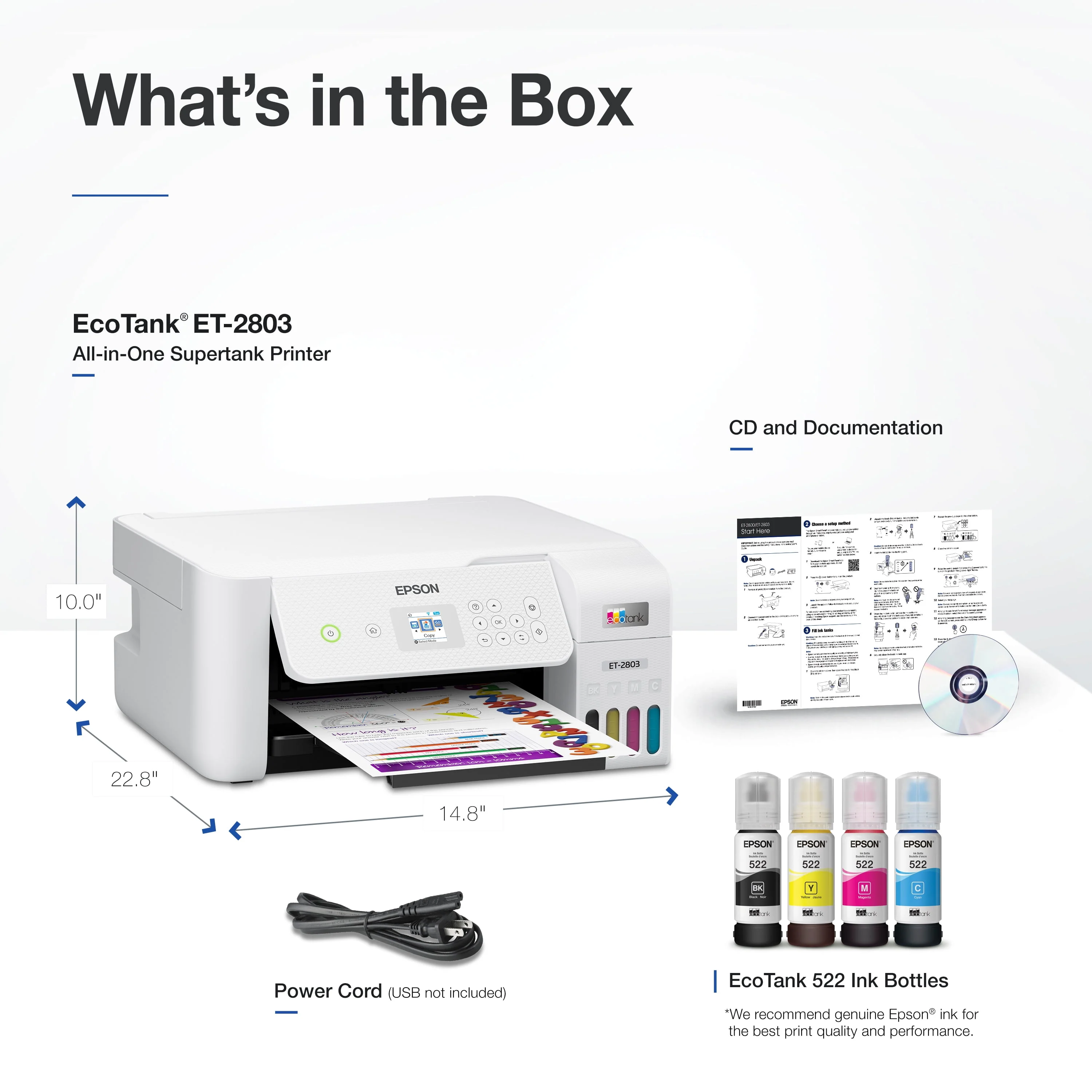 Epson EcoTank ET-2803 Wireless All-in-One Cartridge-Free Printer