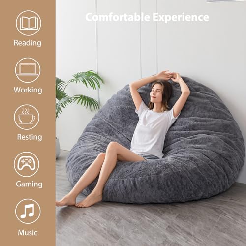 BYBYME 3 in 1 Bean Bag Chairs, Bean Bag Bed for Adults High-Density Foam Filling, Convertible Sofa Bed Faux Fur, Giant Bean Bag Chairs for Adults
