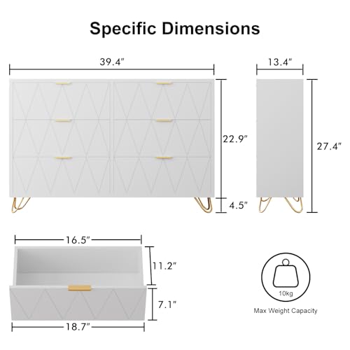 White Dresser for Bedroom, Wood Tall 4 Drawers Dresser with Metal Handles and Legs, Modern Dressers & Chest of Drawers with with Anti-Tipping for Bedroom, Living Room, Hallway, Entryway