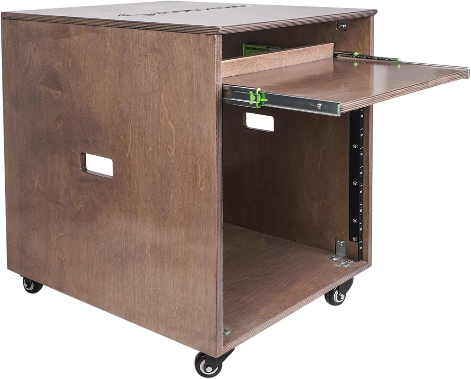 Sound Town 12U DIY Slanted Studio Rack with 12U Rack Space, Extra 2U Drawer, Plywood, Rubber Feet, Casters, Weathered Gray (SDRK-12TBD2)