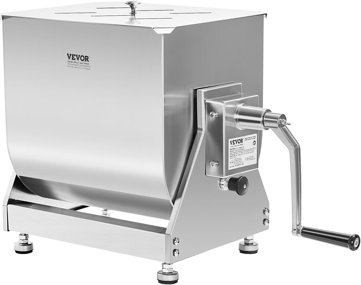 VEVOR Manual Meat Mixer, 30 Pound Capacity Tilt Tank Meat Mixer, Stainless Steel Meat Processing Equipment, Sausage Mixer Machine with Lid and Handle, Ground Beef Hand Mixer, Silver