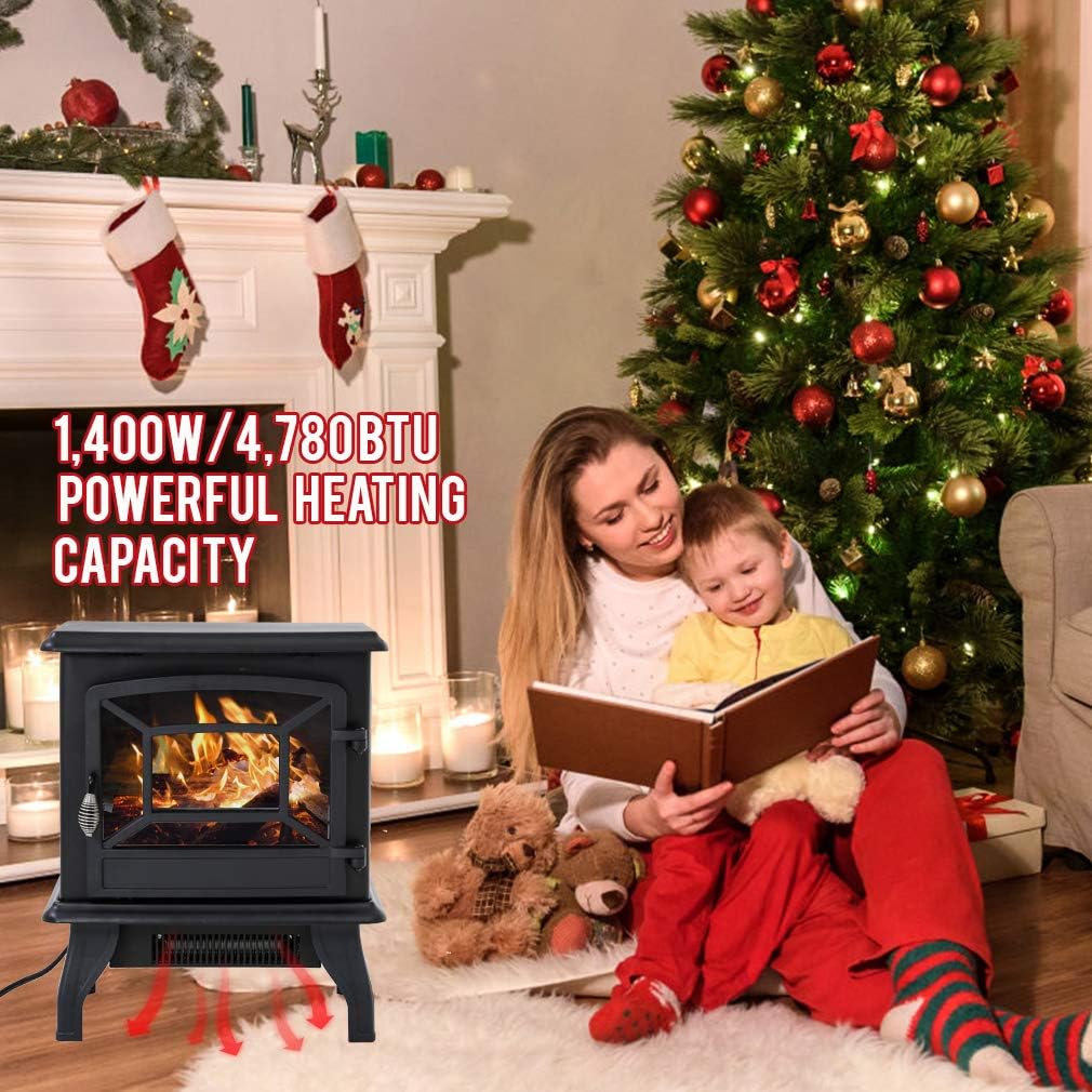 Electric Fireplace Heater 20" Freestanding Fireplace Stove Portable Space Heater with Thermostat for Home Office Realistic Log Flame Effect 1500W CSA Approved Safety 20" Wx17 Hx10 D,Black Pack of 2