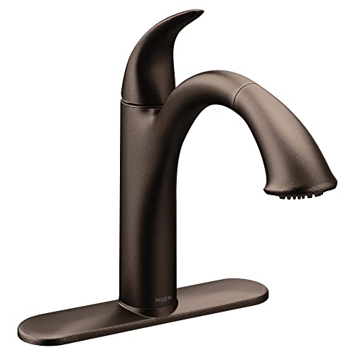 Moen Camerist Oil-Rubbed Bronze One-Handle, Single Hole Kitchen Faucet with Pullout Spout, Bathroom Sink has Deck Plate for Three-Hole Countertop, Drain Trim Included, 7545ORB