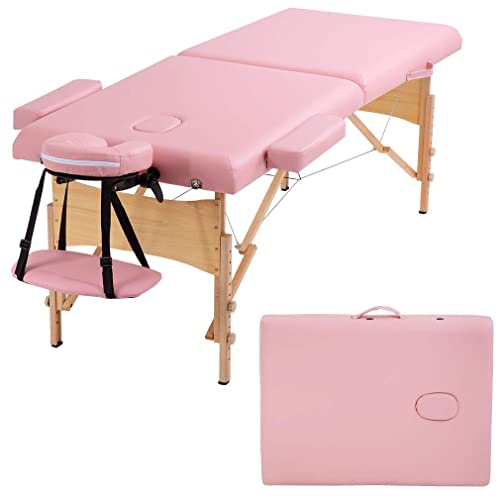 Massage Table Portable Massage Bed 2 Fold Lash Bed Spa Bed 84 in L Hight Adjustable Spa Bed Facial Cradle Salon Bed W/Carry Case (Blue, 84 * 28)