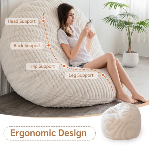 BYBYME 3 in 1 Bean Bag Chairs, Bean Bag Bed for Adults High-Density Foam Filling, Convertible Sofa Bed Faux Fur, Giant Bean Bag Chairs for Adults