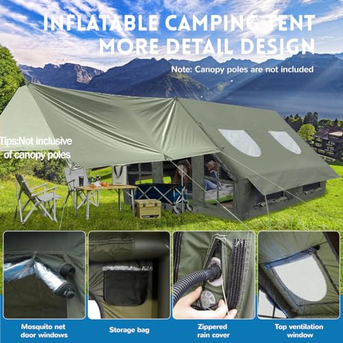 Inflatable Camping Tent with Pump & Detachable Waterproof Canopy - Quick Setup Glamping Shelter with Mesh Windows, Transparent PVC Door Curtains & Skylight for Luxurious Outdoor Adventures