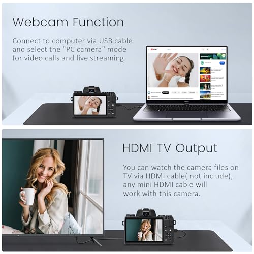 Saneen Digital Camera, 4k Cameras for Photography & Video, 64MP WiFi Touch Screen Vlogging Camera for YouTube with Flash, 32GB Card, Lens Hood, 3000mAH Battery, Front and Rear Cameras - Black
