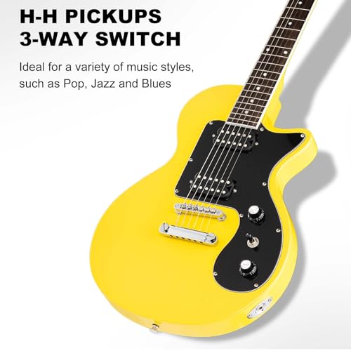 MLP-1 39 Inch Electric Guitar Kit, Beginner LP Full Size Solid Body Electric Guitar With HH Pickups, Gig Bag, Amplifier, Strap, Cable, Picks, String (White)