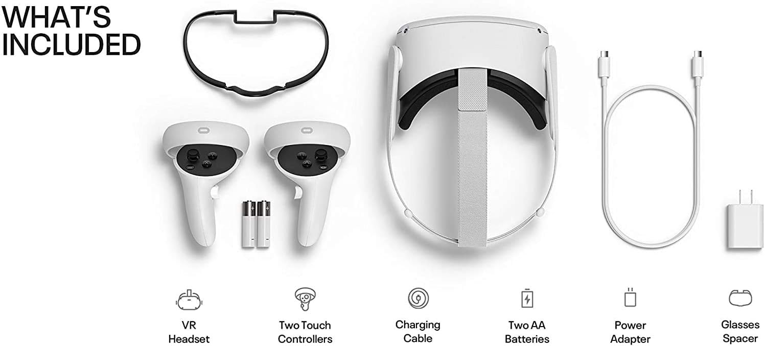 Oculus Quest 2 Advanced All-in-One Virtual Reality VR Headset 128GB Set, White