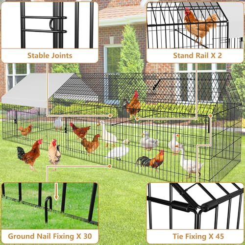 Metal Chicken Coop 87"×40" with Cover Chicken Run Pen for Yard Outdoor Large Portable Chicken Playpen Enclosure Rabbit Small Animal Dog Poultry Cat Cage Duck Hen (130" L x 40" W x 40" H)