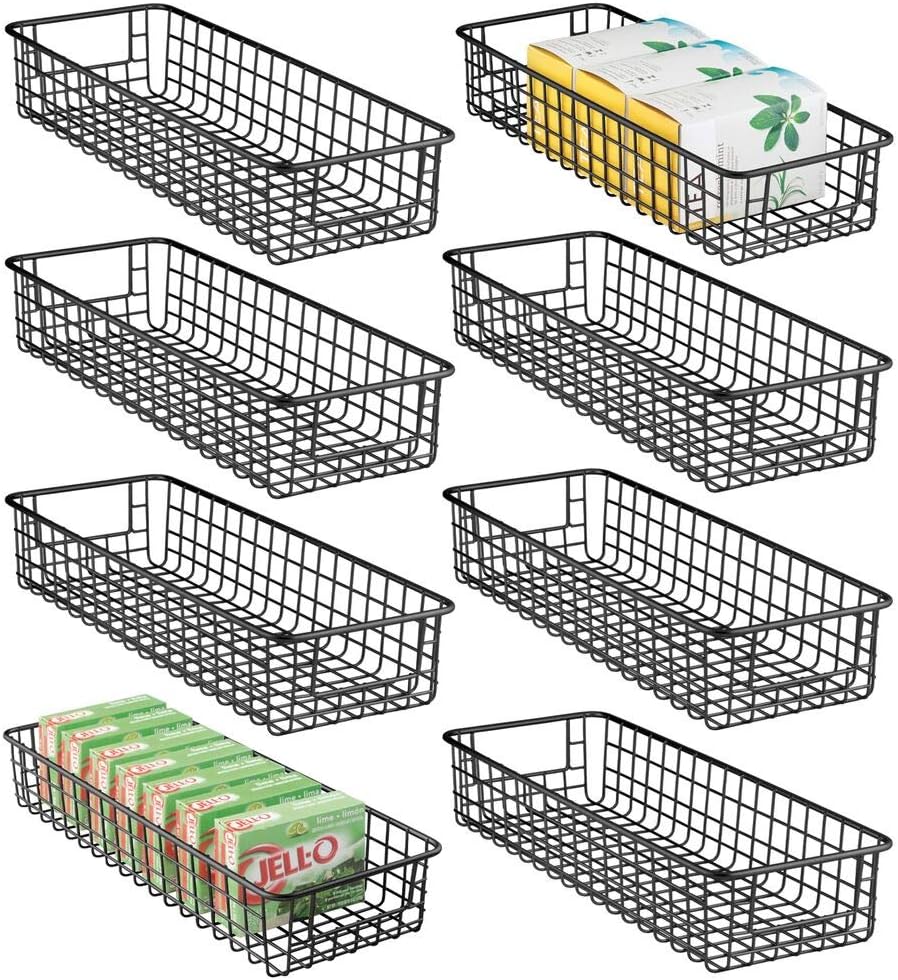 mDesign Farmhouse Decor Metal Wire Food Organizer Storage Bin Basket with Handles for Kitchen Cabinets, Pantry, Bathroom, Laundry Room, Closets, Garage - 8 Pack - Graphite Gray