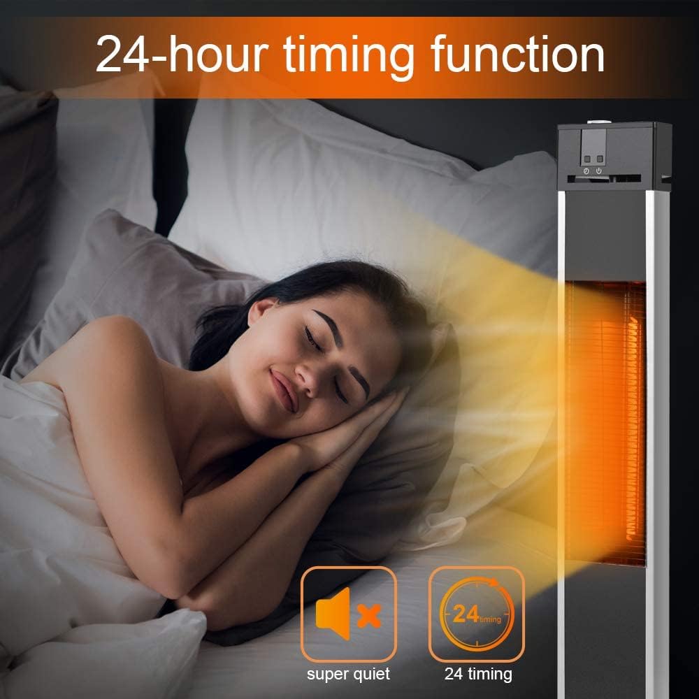 Patio Heater-Trustech Space Heater Infrared Heater w/Remote, 24 Timing Auto Shut Off Radiant Heater, 500/1000/1500W, Super Quiet 3s Instant Warm Vertical Electric Heater for Big Room Backyard