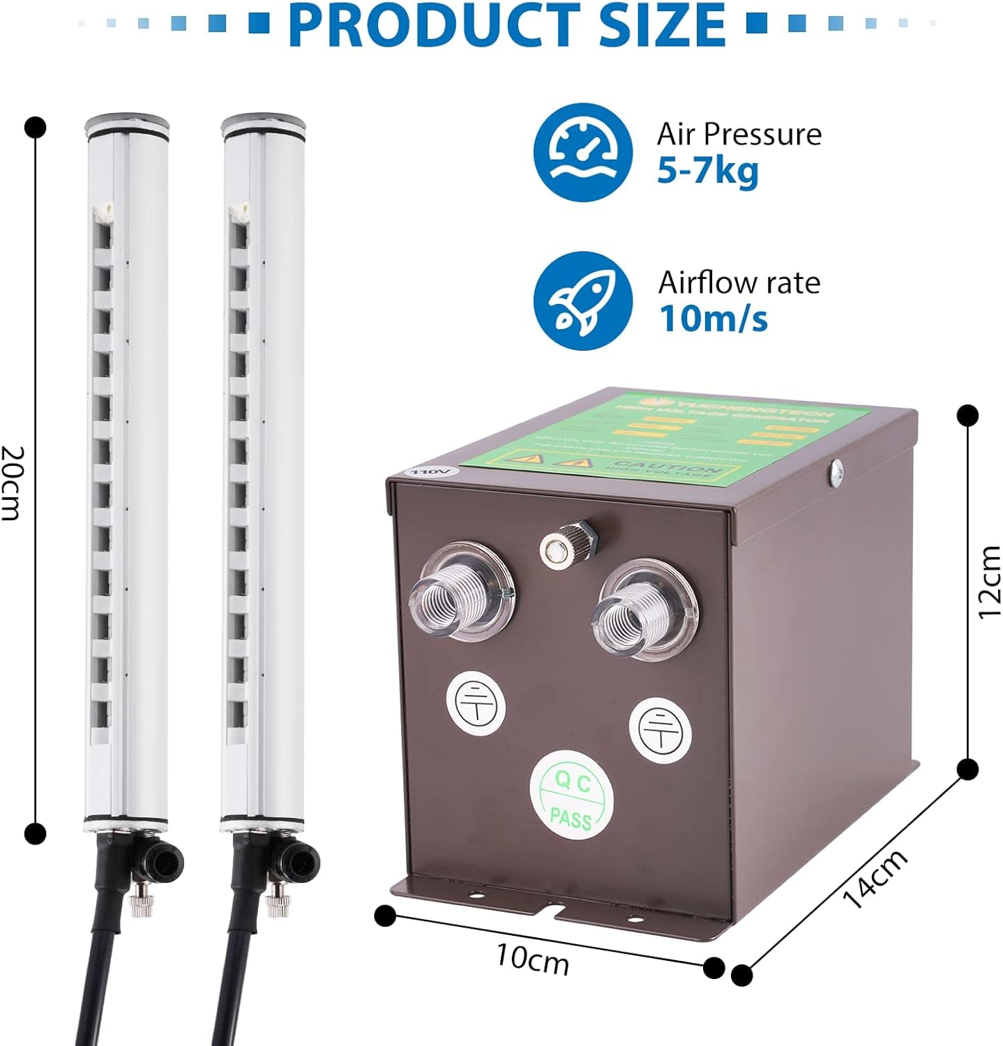 YUCHENGTECH Ionizing Air Bar Anti Static Ionizing Bar 20cm Static Eliminator Rod Anti Static Rod Ionizing Air Rod + 7KV High Voltage Generator 110V