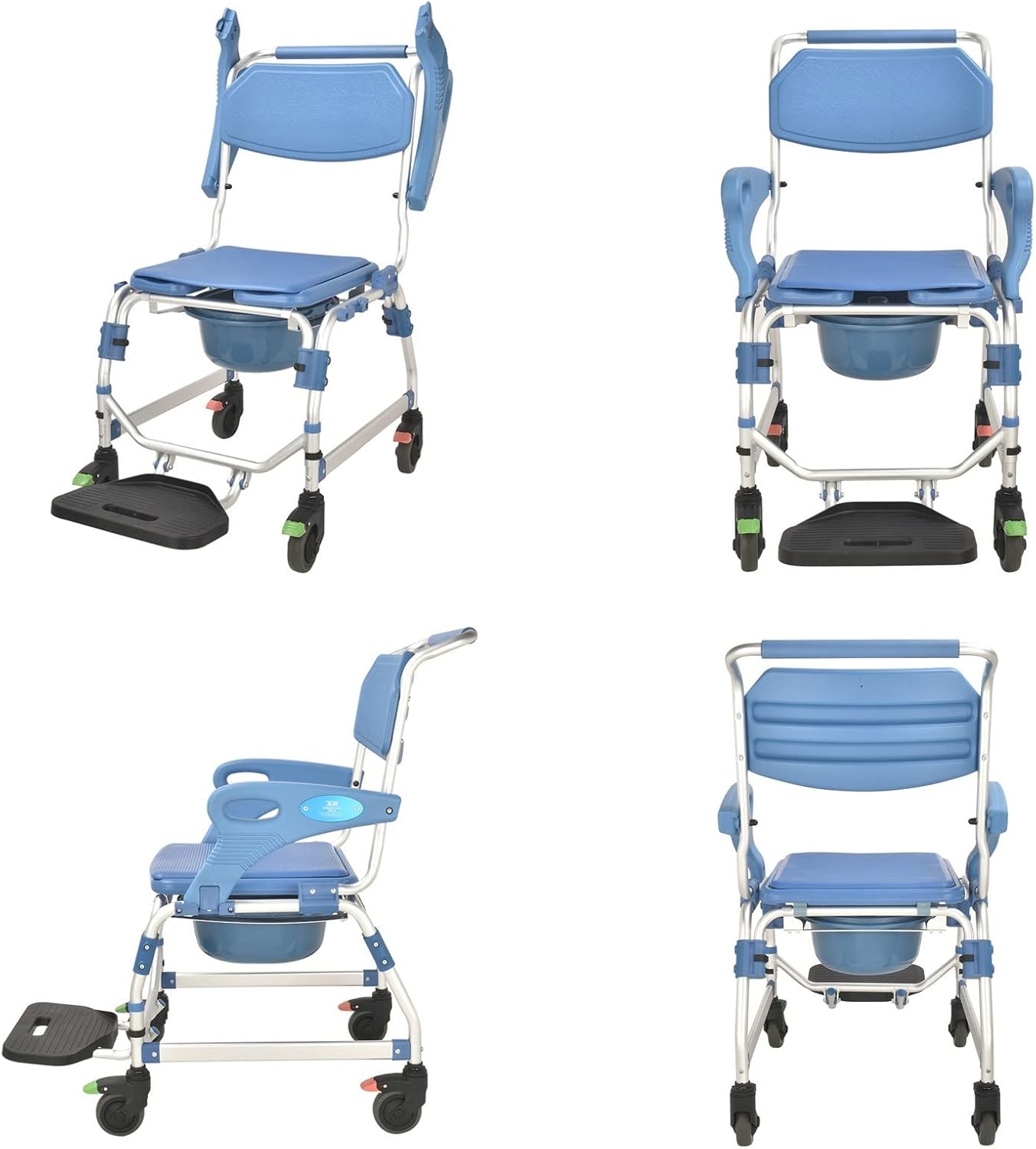 Commode Toilet Chair, Wheeled Shower Commode Toilet Chair, Bedside Commode Chair with Wheels, Mobile Toilet Transport Wheelchair for Elderly and Disabled, 330 Lbs