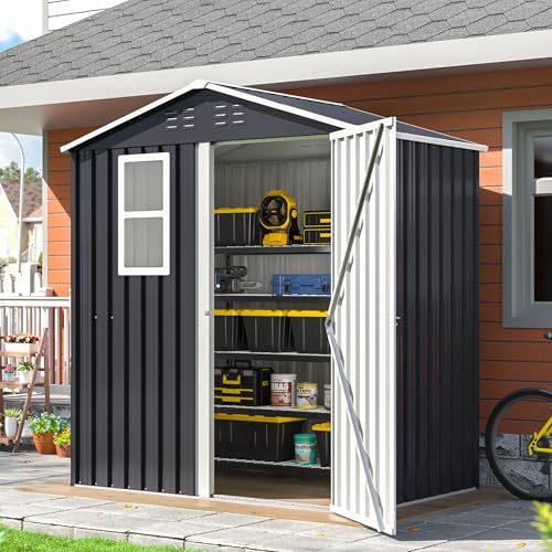 10x10 FT Outdoor Storage Shed, Metal Garden Tool Shed with Updated Frame Structure, Lockable Doors and Windows, Ideal for Backyard Garden Patio Lawn, Grey