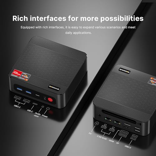 Mini Gaming PC P4, AMD Ryzen 7 5700U (8C/16T,up to 4.3GHz), Mini Computers DDR4 32GB RAM 1TB NVMe SSD, Mini PC Windows 11 Pro 4K@60Hz Triple Display/BT5.2/WiFi 6E/2.5G Dual LAN