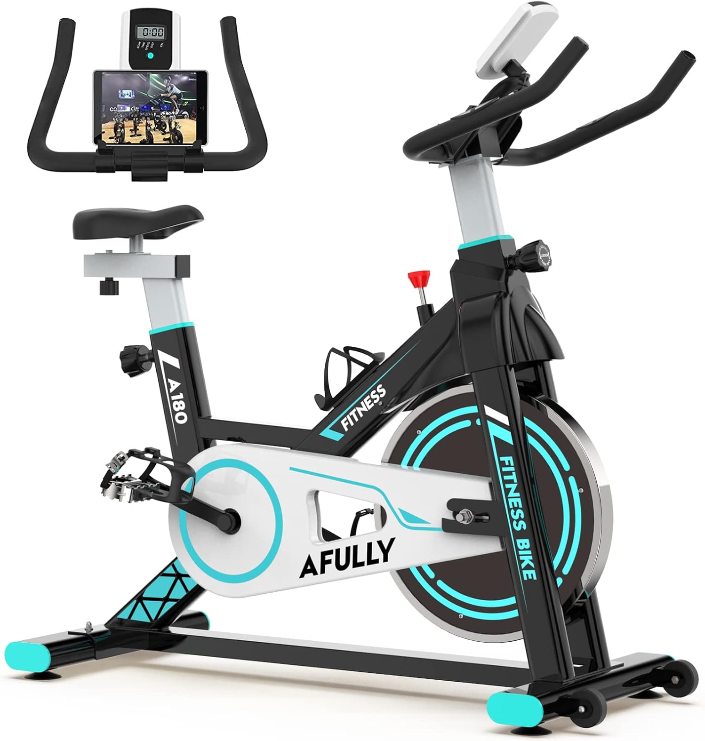 Afully Exercise Bike, Indoor Cycling bike,Exercise Stationary bike,Fitness Bike Belt Drive with Adjustable Resistance, LCD Monitor&Phone Holder Quiet for Home Cardio Workout