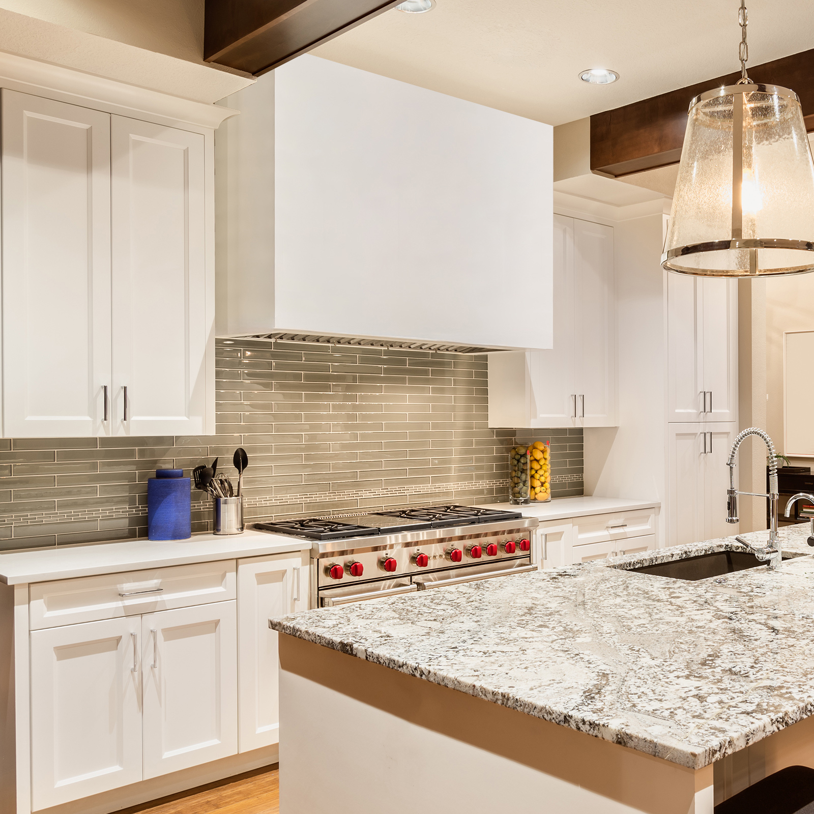 Akicon Stainless Steel Range Hood, Modern Box Kitchen Hood with Powerful Vent Motor, Wall Mount, 30”W*30”H*14D, Signal White