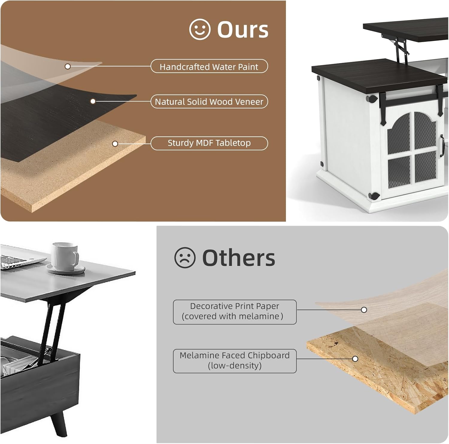 Lift Top Coffee Table with Storage,Farmhouse Coffee Table with Sliding Barn Door,Rustic Center Table with Shelves,Wood Storage Coffee Table with Lifting Top for Living Room,Office,White