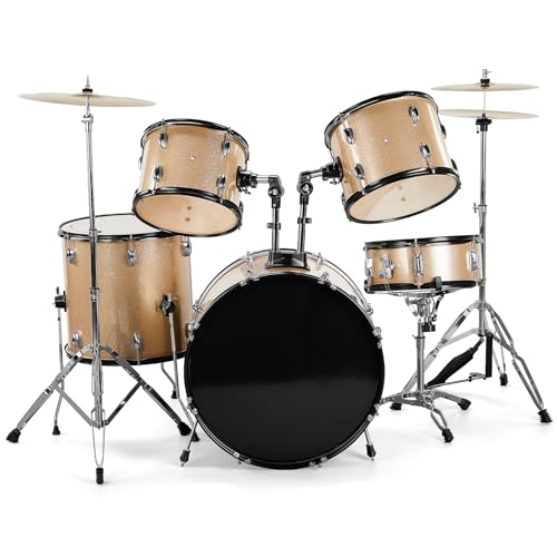 Ktaxon 22 Inch Adult Drum Set, 5-Piece Full-Size Drums Kit with Cymbal Stands, Hi-hat Stand, Sticks, Drum Pedal, Stool & Floor Tom for Beginner Teens Student (Blue)