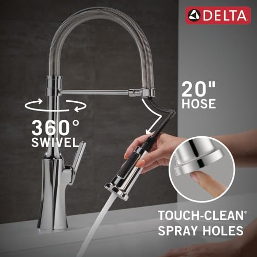 Delta Faucet Ermelo Pro Commercial Style Kitchen Faucet, Kitchen Faucets with Pull Down Sprayer Brushed Nickel, Kitchen Sink Faucet, Faucet for Kitchen Sink with Magnetic Dock, Stainless 18887-SS-DST