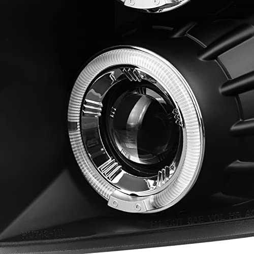 SPEC-D TUNING LED + Halo Jet Black Housing Clear Lens Projector Headlights Compatible with 2007-2013 Chevy Silverado 1500, 2007-2014 Chevy Silverado 2500HD/3500HD Left + Right Pair Headlamps Assembly