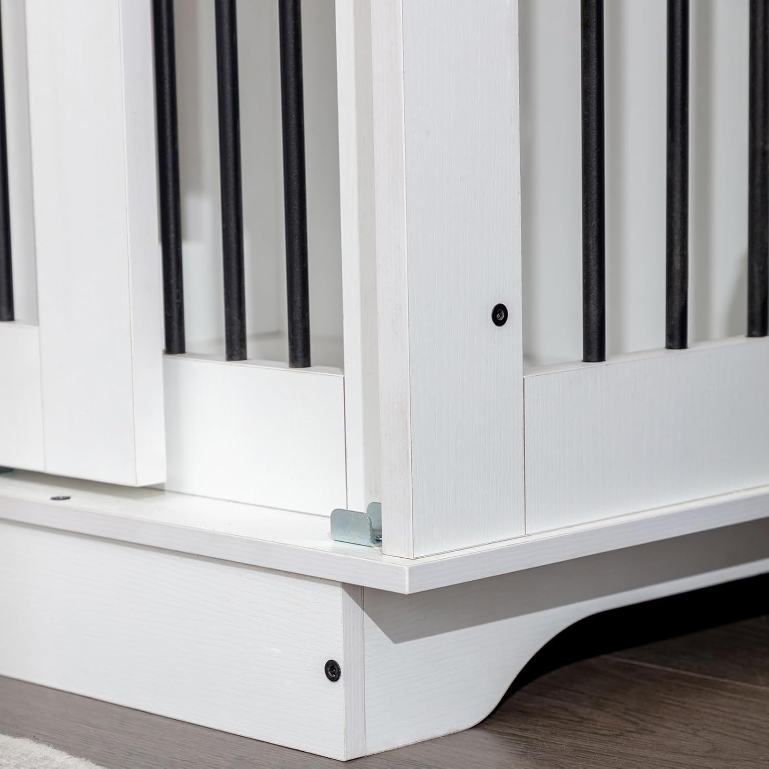 55" Double Dog Crate Furniture, 2-in-1 Wooden Dog Furniture End Table with Large Drawers, Heavy Duty Indoor Dog Kennel with Sliding Doors, Chew Resistant, for 2 Small/Medium Dogs,White