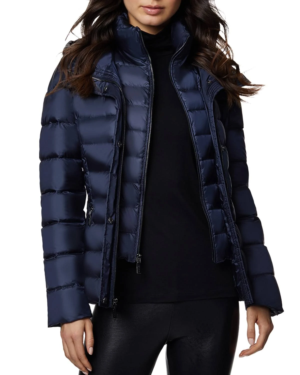 Dawn Levy Cloe Gem Fitted Puffer Coat with Fox Fur Collar - Blue